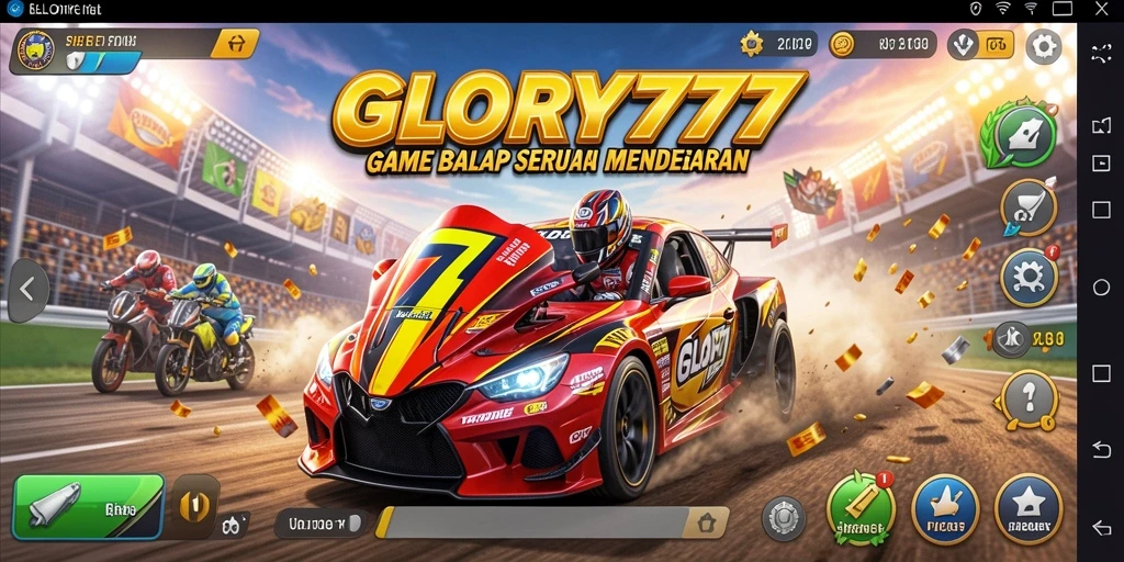 Screenshot gameplay GLORY777 yang mendebarkan saat balapan.