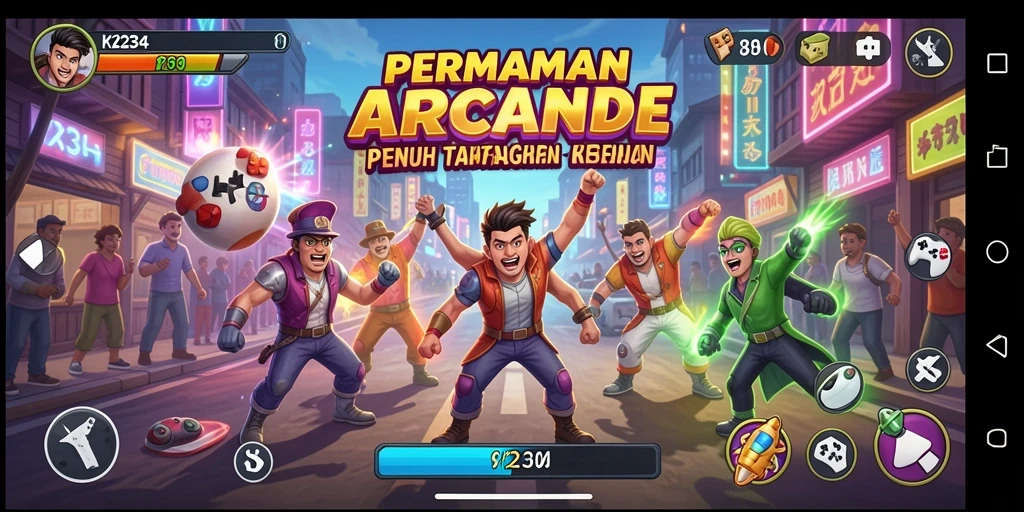 Tampilan utama K234 dengan gameplay Arcade yang menarik dan seru.