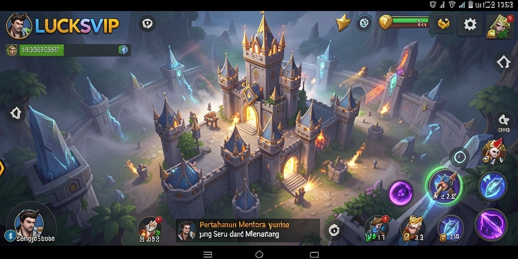 Tampilan gameplay dalam LUCKSVIP saat melawan musuh di Tower Defense.