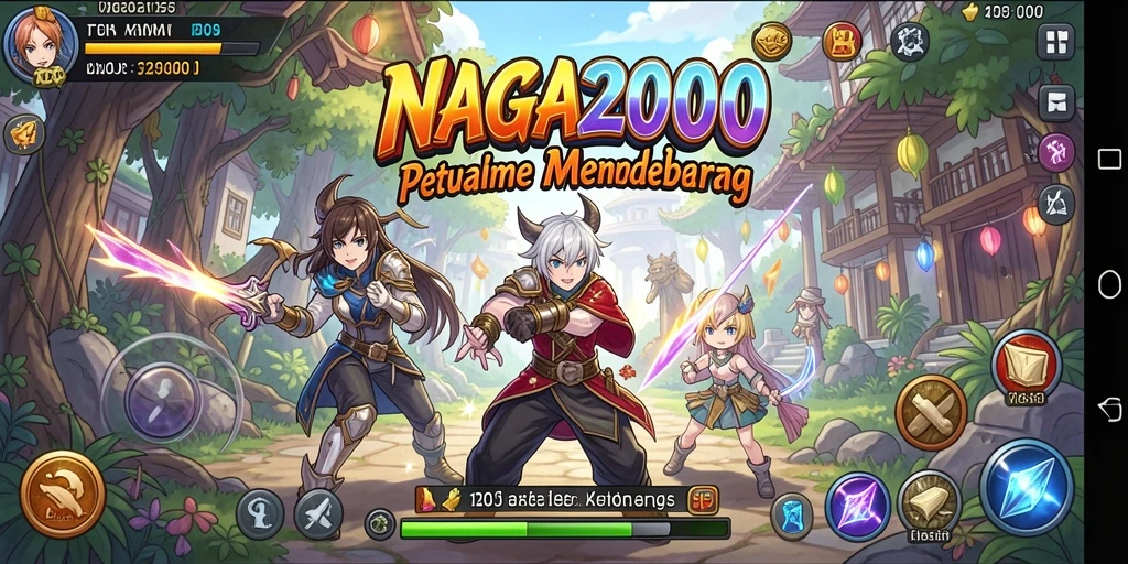 Screenshot gameplay NAGA2000 dengan karakter Anime yang menawan.