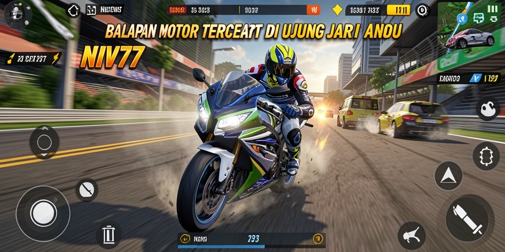 Gameplay mendebarkan NV77 saat balapan motor di lintasan.