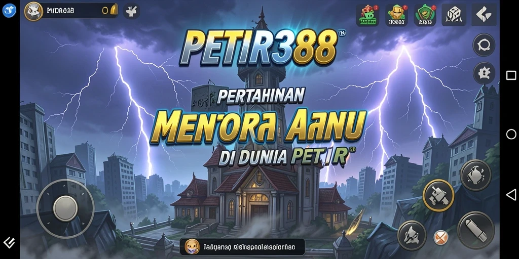 Tampilan gameplay menegangkan dalam PETIR388 saat mempertahankan menara dari serangan musuh.