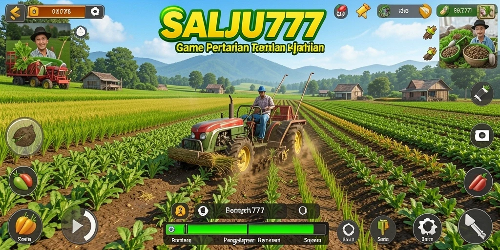 Tampilan permainan SALJU777 yang menarik dengan aktivitas bertani yang seru.