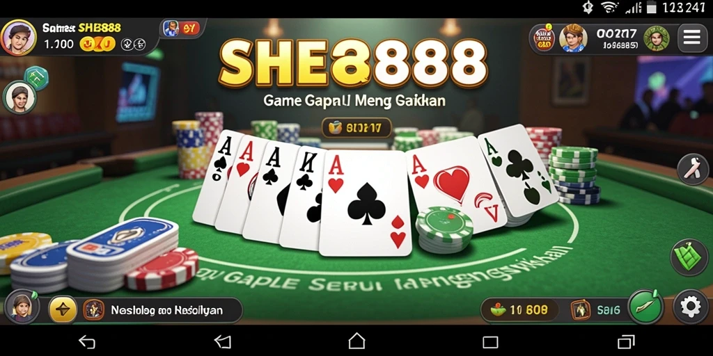 Screenshot gameplay SHE888 menampilkan suasana permainan Gaple yang seru.